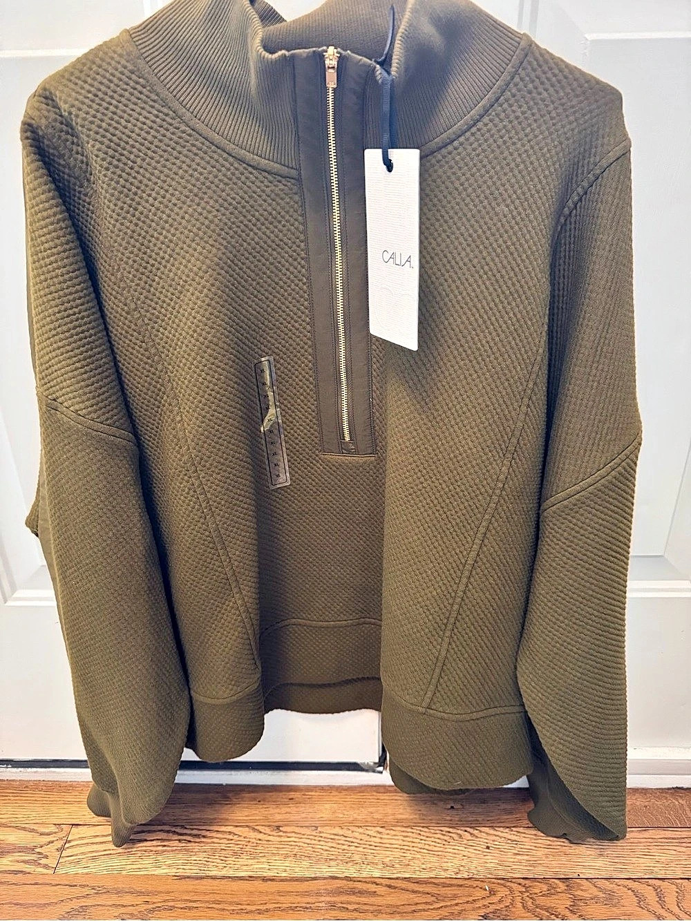CALIA Elevate Ripple 1/4 Zip Pullover Dark Khaki Olive- XL